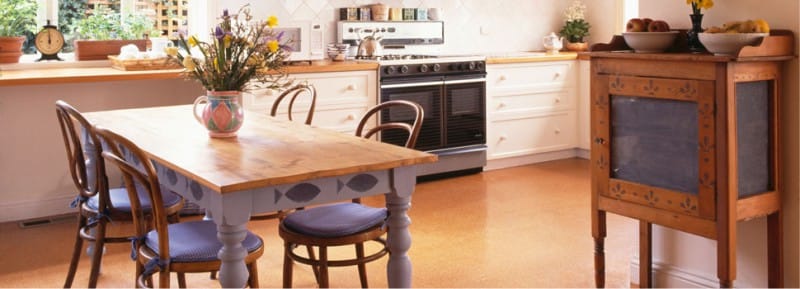 Kork gulv i køkkenets indre