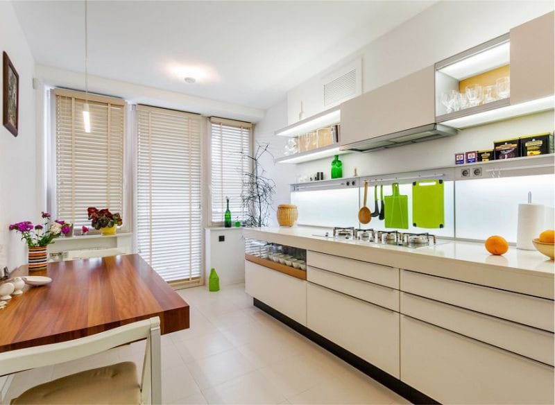 Bamboo blinds in the kitchen interior