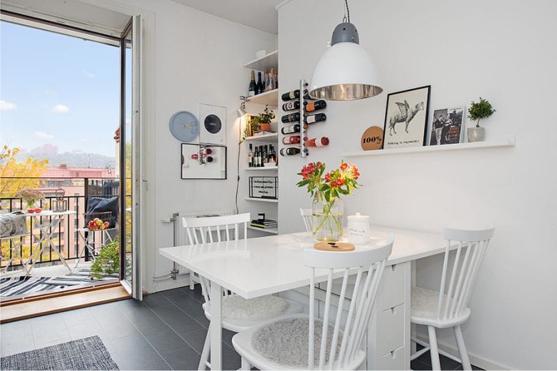 Hjørne kjøkken på 14 kvadratmeter. meter i skandinavisk stil