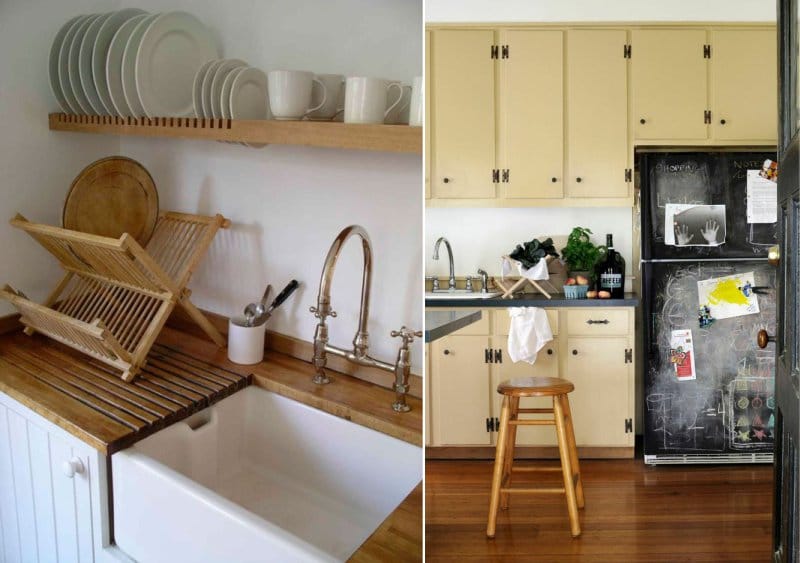 Wooden dryers for dishes in the interior of the kitchen