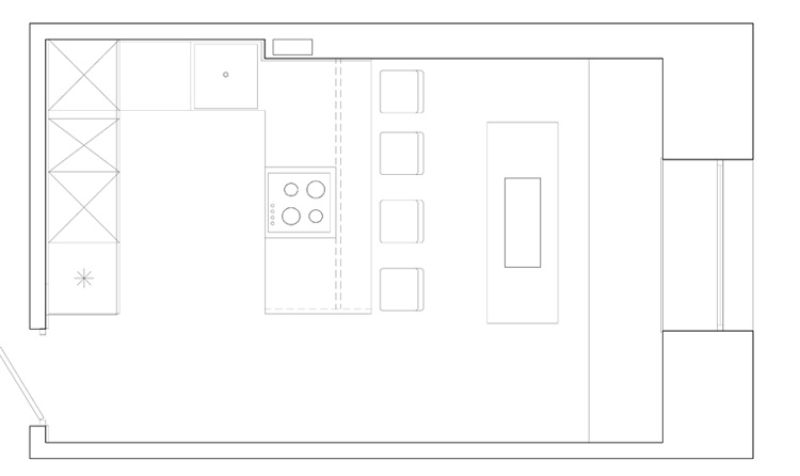 Plan of the peninsular kitchen