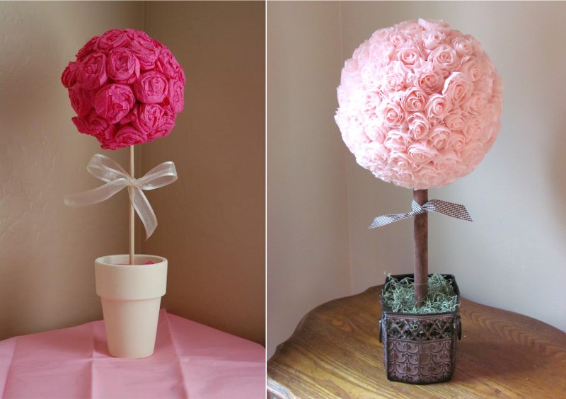 Idees per a la decoració topiaria amb flors de paper crep