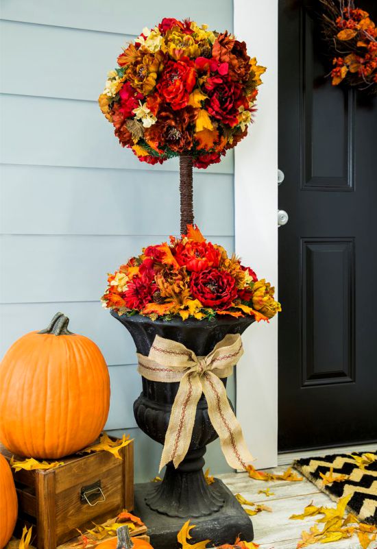 Autumn topiary made of artificial flowers