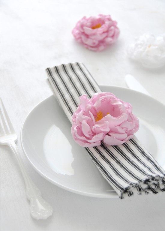 Fabric peonies in a festive table setting
