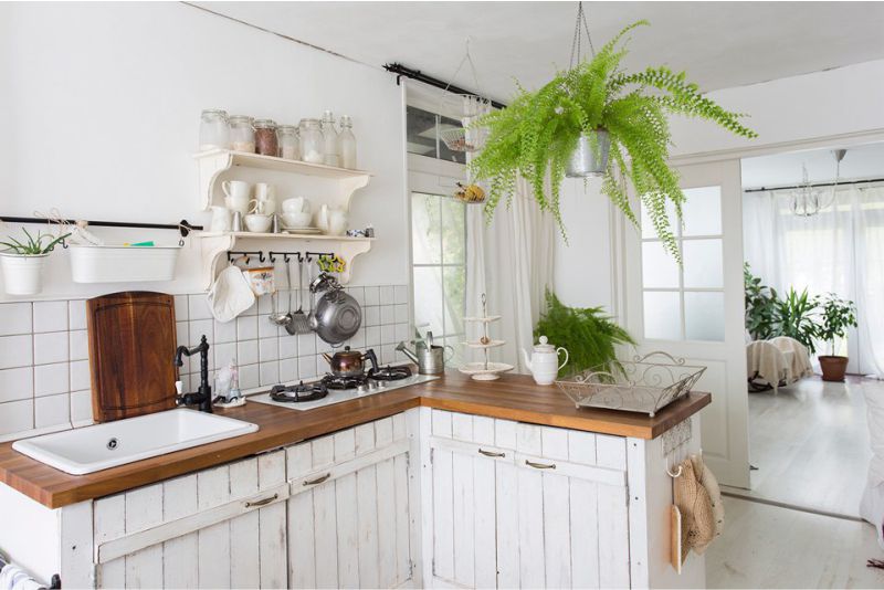 White kitchen interior in the country