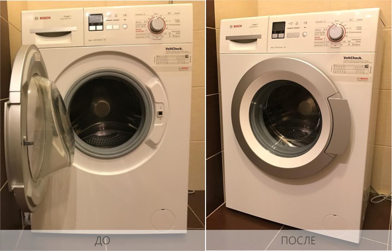 Tvättmaskin före och efter rengöring