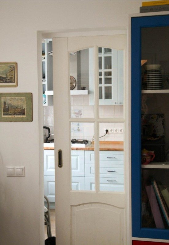 Kitchen with sliding door