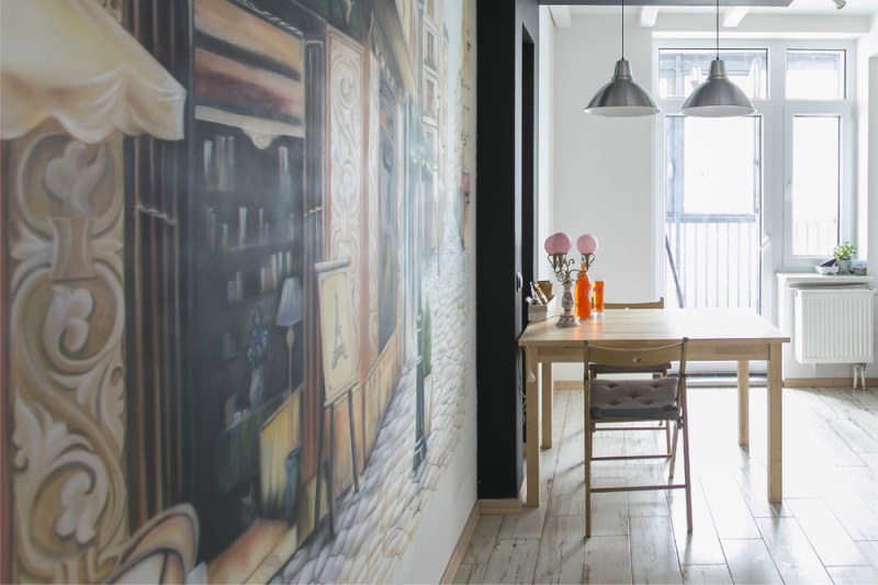 Airbrush-kuvio keittiön seinään