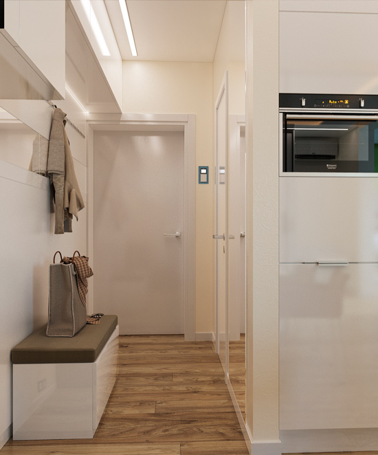 Küche ohne Fenster mit durchscheinenden Türen