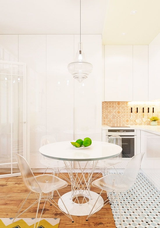 Kjøkken-stue med glasspartisjon