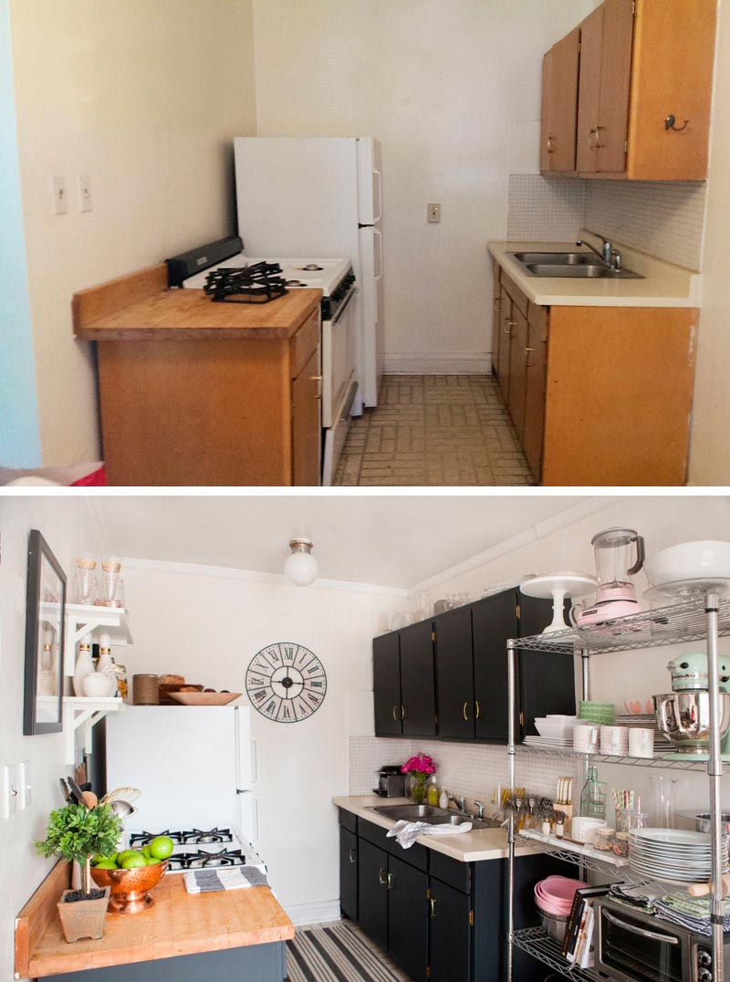 Kuchyň před a po přepracování