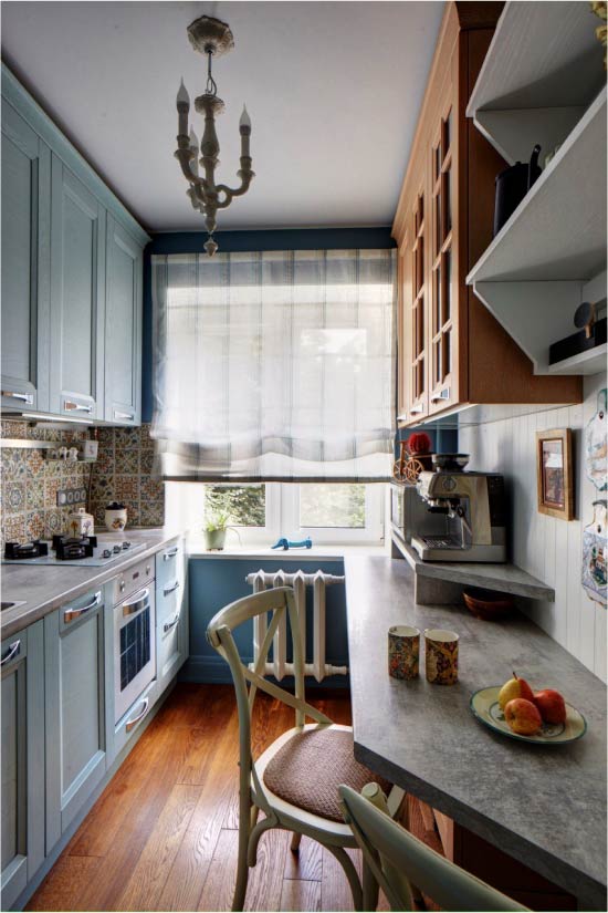 Modrá a modrá farba v interiéri kuchyne